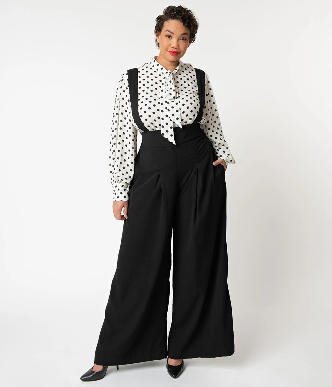 Unique Vintage Plus Size Black Wide Leg Rochelle Suspender Pants 4 Unique Vintage Plus Size Black Wide Leg Rochelle Suspender Pants - Image 4