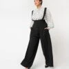 Unique Vintage Plus Size Black Wide Leg Rochelle Suspender Pants