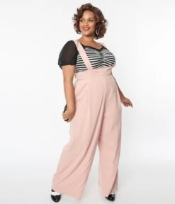 Unique Vintage Plus Size Blush Rochelle Suspender Pants -Pleaser Clothing Store unique vintage plus size blush rochelle suspender pants 594305