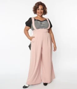 Unique Vintage Plus Size Blush Rochelle Suspender Pants -Pleaser Clothing Store unique vintage plus size blush rochelle suspender pants 850900