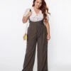 Unique Vintage Plus Size Charcoal Grey Thelma Suspender Pants