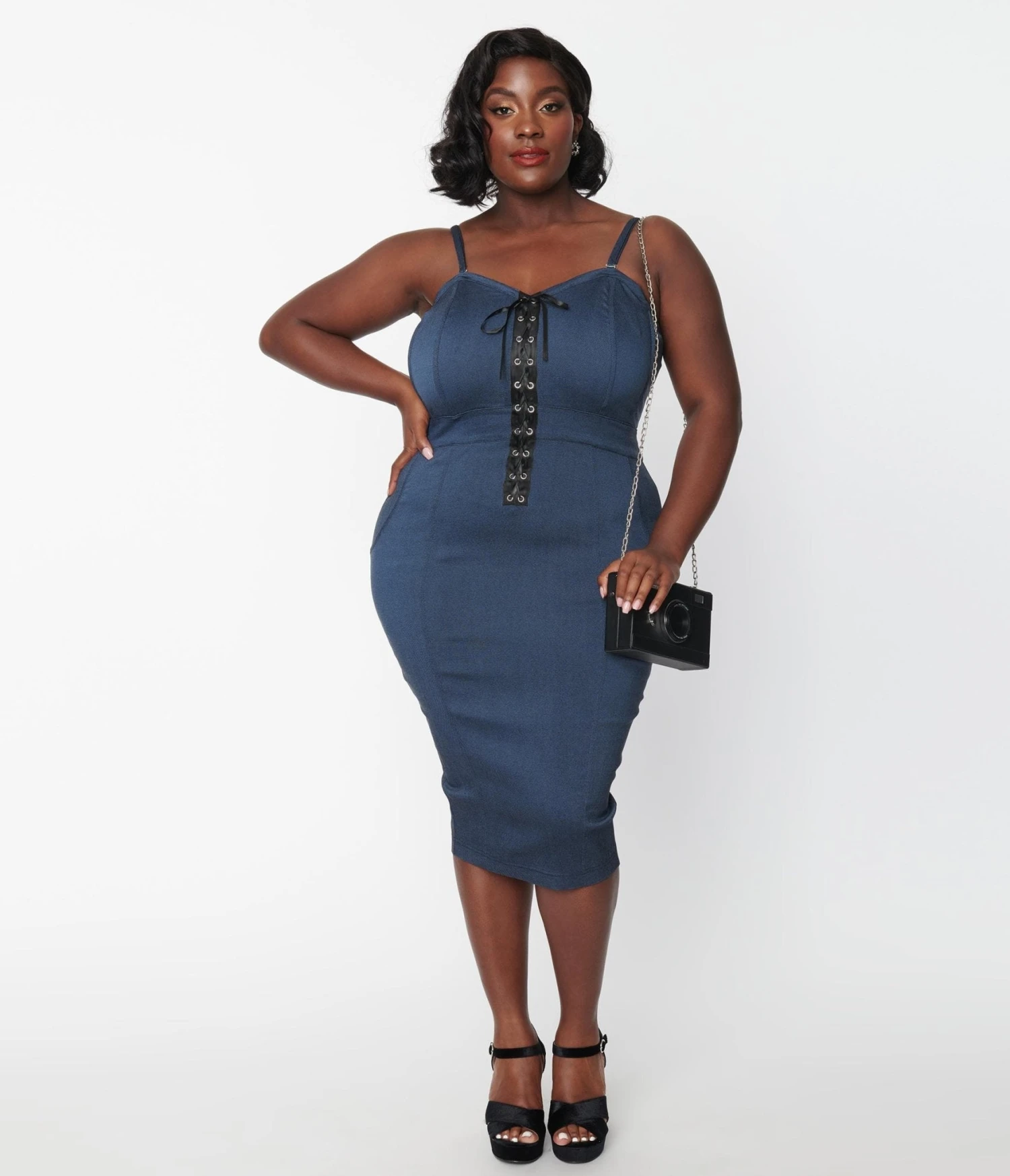 Unique Vintage Plus Size Dark Denim Corset Ellison Wiggle Dress 5 Unique Vintage Plus Size Dark Denim Corset Ellison Wiggle Dress - Image 5