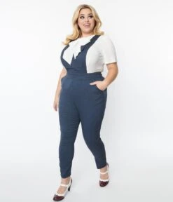 Unique Vintage Plus Size Dark Denim Overalls -Pleaser Clothing Store unique vintage plus size dark denim overalls 147117