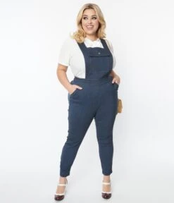 Unique Vintage Plus Size Dark Denim Overalls -Pleaser Clothing Store unique vintage plus size dark denim overalls 756269