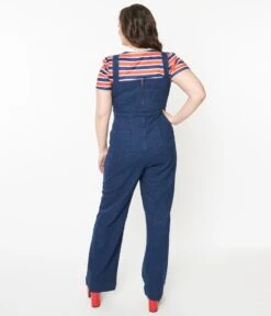 Unique Vintage Plus Size Denim Wide Leg Overalls -Pleaser Clothing Store unique vintage plus size denim wide leg overalls 847980