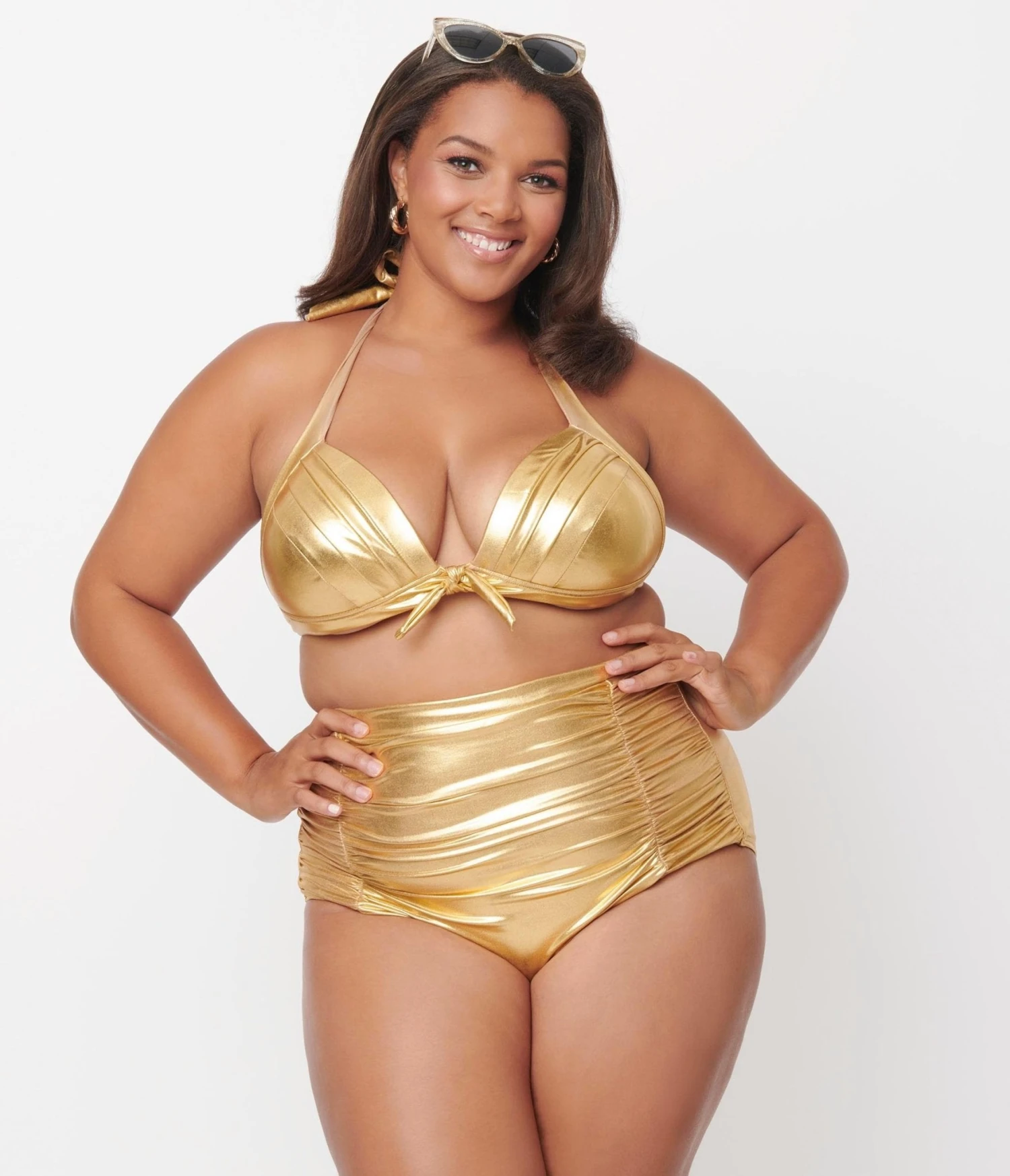 Unique Vintage Plus Size Gold Monroe High Waist Swim Bottom 1 Unique Vintage Plus Size Gold Monroe High Waist Swim Bottom