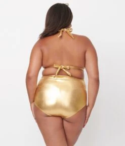 Unique Vintage Plus Size Gold Monroe High Waist Swim Bottom 8 Unique Vintage Plus Size Gold Monroe High Waist Swim Bottom -Pleaser Clothing Store unique vintage plus size gold monroe high waist swim bottom 199473