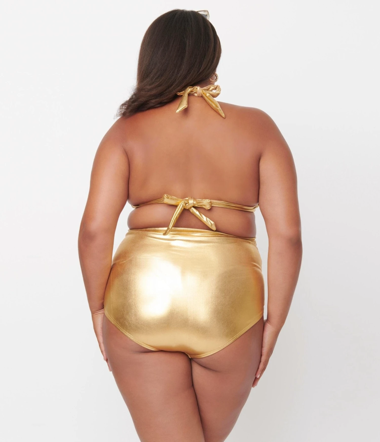 Unique Vintage Plus Size Gold Monroe High Waist Swim Bottom 3 Unique Vintage Plus Size Gold Monroe High Waist Swim Bottom - Image 3