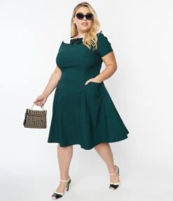 Unique Vintage Plus Size Green & Black Gingham Eloise Swing Dress -Pleaser Clothing Store unique vintage plus size green black gingham eloise swing dress 173794