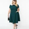 Unique Vintage Plus Size Green & Black Gingham Eloise Swing Dress
