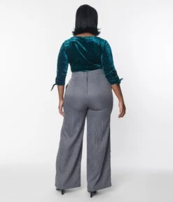 Unique Vintage Plus Size Grey Pinstripe High Waist Pants -Pleaser Clothing Store unique vintage plus size grey pinstripe high waist pants 439824