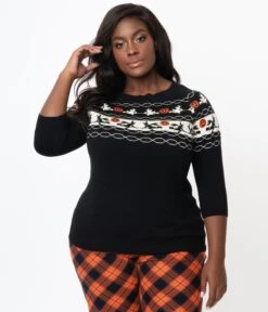 Unique Vintage Plus Size Halloween Witch Pattern Lorelai Sweater
