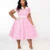 Unique Vintage Plus Size Hot Pink Heart Alexis Swing Dress