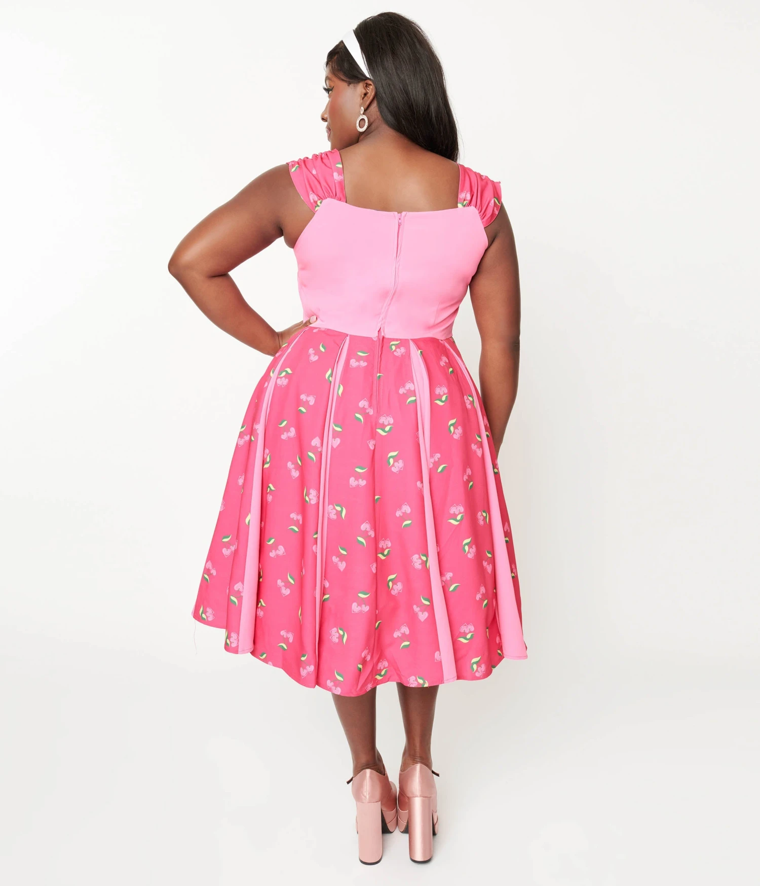 Unique Vintage Plus Size Hot Pink & Heart Cherry Stripe Swing Dress 3 Unique Vintage Plus Size Hot Pink & Heart Cherry Stripe Swing Dress - Image 3