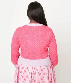 Unique Vintage Plus Size Hot Pink & Lavender Pin Dot Cherry Cropped Cardigan 5 Unique Vintage Plus Size Hot Pink & Lavender Pin Dot Cherry Cropped Cardigan -Pleaser Clothing Store unique vintage plus size hot pink lavender pin dot cherry cropped cardigan 464712