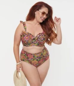 Unique Vintage Plus Size Kaleidoscope Floral Cape May Swim Bottoms -Pleaser Clothing Store unique vintage plus size kaleidoscope floral cape may swim bottoms 293785