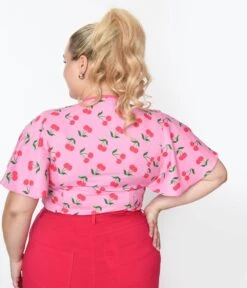 Unique Vintage Plus Size Lavender & Hot Pink Cherry Cecilia Blouse -Pleaser Clothing Store unique vintage plus size lavender hot pink cherry cecilia blouse 559367