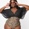 Unique Vintage Plus Size Leopard & Black Mesh Sleeved Torrey Swimsuit