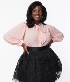 Unique Vintage Plus Size Light Pink Gwen Blouse -Pleaser Clothing Store unique vintage plus size light pink gwen blouse 255293