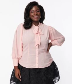 Unique Vintage Plus Size Light Pink Gwen Blouse -Pleaser Clothing Store unique vintage plus size light pink gwen blouse 627649