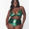 Unique Vintage Plus Size Metallic Emerald Monroe Halter Swim Top