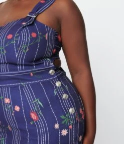 Unique Vintage Plus Size Navy Botanical Sedgewick Jumpsuit -Pleaser Clothing Store unique vintage plus size navy botanical sedgewick jumpsuit 662128