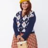 Unique Vintage Plus Size Navy & Duck Argyle Sweater Cardigan