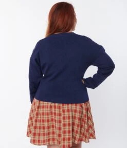 Unique Vintage Plus Size Navy & Duck Argyle Sweater Cardigan -Pleaser Clothing Store unique vintage plus size navy duck argyle sweater cardigan 285436