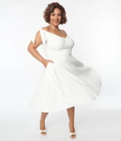 Unique Vintage Plus Size Off White Prairie Swing Dress -Pleaser Clothing Store unique vintage plus size off white prairie swing dress 174755