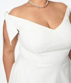 Unique Vintage Plus Size Off White Prairie Swing Dress -Pleaser Clothing Store unique vintage plus size off white prairie swing dress 561844