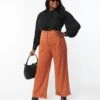 Unique Vintage Plus Size Orange Windowpane Thelma Suspender Pants