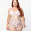 Unique Vintage Plus Size Pastel Madras Gingham Marlene Crop Swim Top