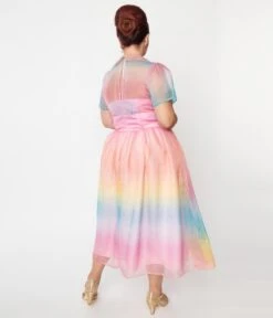 Unique Vintage Plus Size Pastel Rainbow Ombre Libby Swing Dress -Pleaser Clothing Store unique vintage plus size pastel rainbow ombre libby swing dress 393898