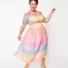 Unique Vintage Plus Size Pastel Rainbow Ombre Libby Swing Dress