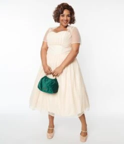 Unique Vintage Plus Size Peach Clip Dot Bridal Libby Swing Dress -Pleaser Clothing Store unique vintage plus size peach clip dot bridal libby swing dress 497751