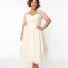 Unique Vintage Plus Size Peach Clip Dot Bridal Libby Swing Dress