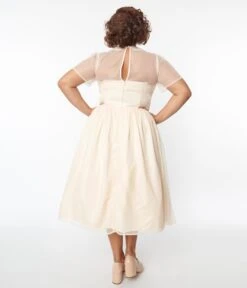 Unique Vintage Plus Size Peach Clip Dot Bridal Libby Swing Dress -Pleaser Clothing Store unique vintage plus size peach clip dot bridal libby swing dress 732500