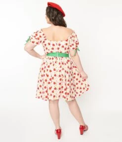 Unique Vintage Plus Size Pink Floral Strawberries Dakota Flare Dress -Pleaser Clothing Store unique vintage plus size pink floral strawberries dakota flare dress 370771