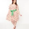 Unique Vintage Plus Size Pink Floral Strawberries Dakota Flare Dress