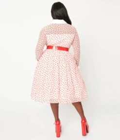 Unique Vintage Plus Size Pink & Red Flocked Hearts Tulle Swing Dress -Pleaser Clothing Store unique vintage plus size pink red flocked hearts tulle swing dress 354480