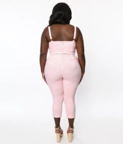 Unique Vintage Plus Size Pink & White Gingham Marcel Jumpsuit -Pleaser Clothing Store unique vintage plus size pink white gingham marcel jumpsuit 625885