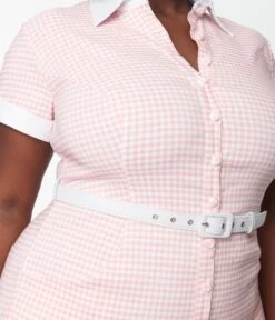 Unique Vintage Plus Size Pink & White Gingham Patsy Romper -Pleaser Clothing Store unique vintage plus size pink white gingham patsy romper 680138