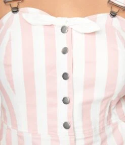 Unique Vintage Plus Size Pink & White Stripe Fitted Pinafore -Pleaser Clothing Store unique vintage plus size pink white stripe fitted pinafore 774291