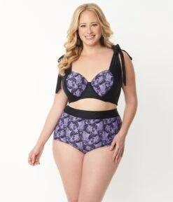 Unique Vintage Plus Size Purple Lacy Bats Mrs Cooper Swim Bottoms -Pleaser Clothing Store unique vintage plus size purple lacy bats mrs cooper swim bottoms 241219