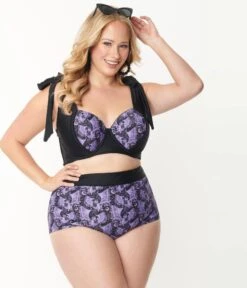 Unique Vintage Plus Size Purple Lacy Bats Mrs Cooper Swim Bottoms -Pleaser Clothing Store unique vintage plus size purple lacy bats mrs cooper swim bottoms 605259