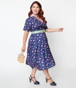 Unique Vintage Plus Size Purple Umbrella Print Swing Dress -Pleaser Clothing Store unique vintage plus size purple umbrella print swing dress 647014