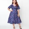 Unique Vintage Plus Size Purple Umbrella Print Swing Dress