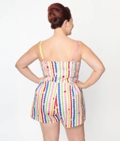 Unique Vintage Plus Size Rainbow Dot Romper -Pleaser Clothing Store unique vintage plus size rainbow dot romper 235532