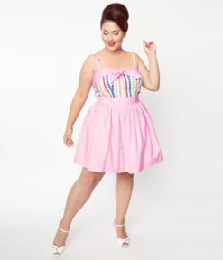 Unique Vintage Plus Size Rainbow Dot Romper -Pleaser Clothing Store unique vintage plus size rainbow dot romper 419319
