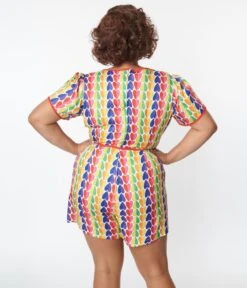 Unique Vintage Plus Size Rainbow Heart Romper -Pleaser Clothing Store unique vintage plus size rainbow heart romper 171379